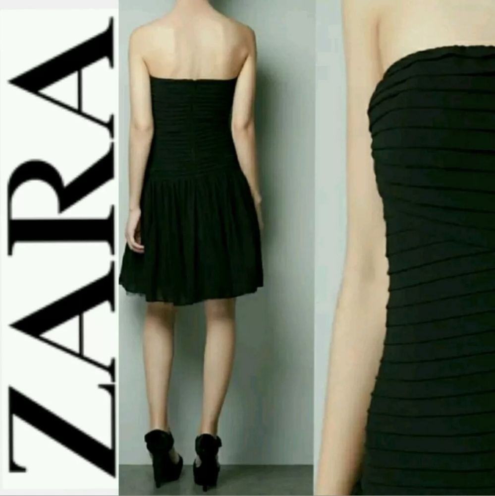ZARA Black Pleated Strapless Cocktail LB Dress